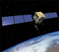 Artist's rendering of a Block IIF satellite over the Earth