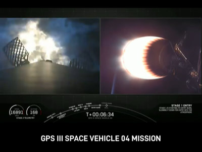 Screenshot of simultaneous Falcon 9 first and second stage burns